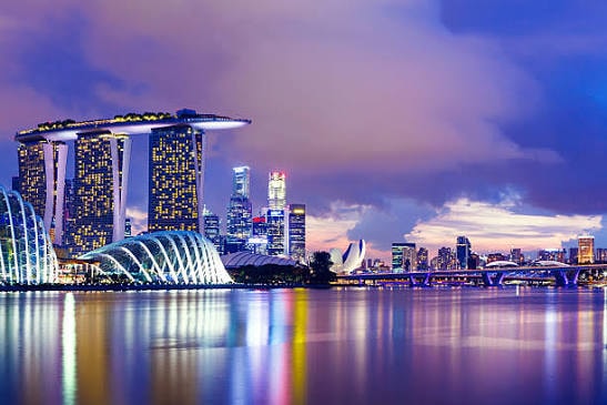 Singapore Marina Bay skyline at twilight